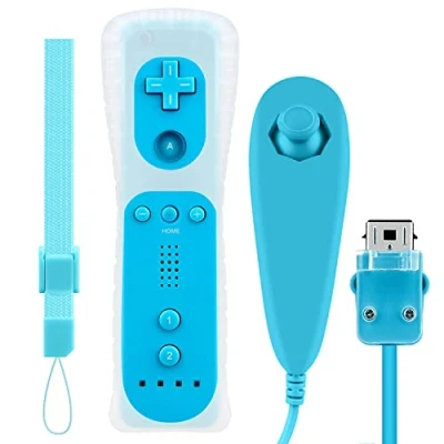 Immagine di OSTENT Telecomando per sensore di movimento + Combo Nunchuck cablato compatibile console Nintendo Wii Colore blu
