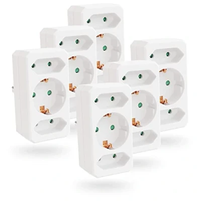 Immagine di greate adattatore presa 3 fold fino a max. 3500W 6x bianco senza cavo multipla per Europlug &amp; Schuko plug