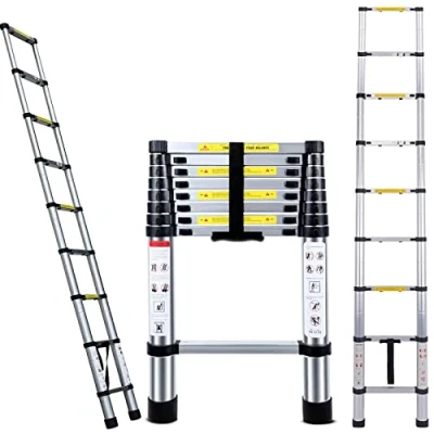 Immagine di Scala Telescopica 2,6m/ 8,5ft Multiuso In Alluminio Piedi Pieghevole Per Soppalco Portatile Con Estensione 9 Gradini