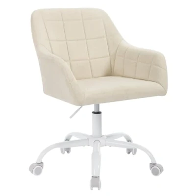 Immagine di WOLTU Sedia da Ufficio, Trucco, Girevole per Computer Ergonomica, Scrivania Regolabile in Altezza con Rotelle, Camera Letto, Lino, Beige+bianco, BS164be