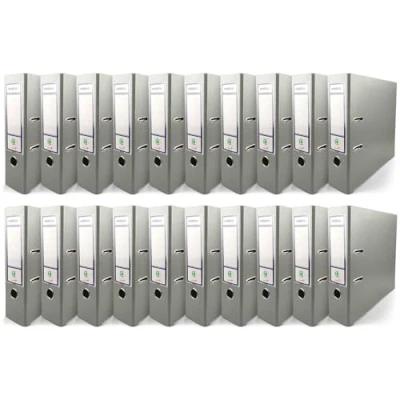 Immagine di Netuno 20 raccoglitore cartone ecologico riciclato grigio a 2 anelli A4 dorso 8 cm faldone portadocumenti per ufficio scuola archivio