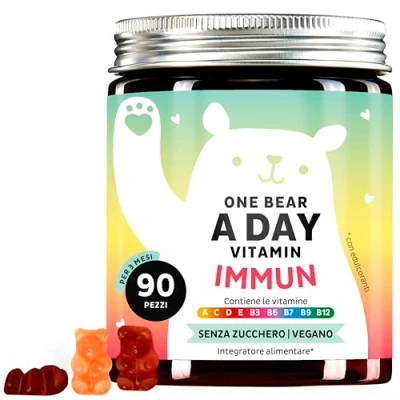 Immagine di Bears with Benefits One Bear a Day Immune Boost Orsetti gommosi senza zucchero Complesso multivitaminico ad alto dosaggio 90 unità (confezione da 1)