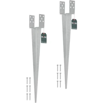 Immagine di KOTARBAU® Set di 2 boccole per pali da 0 a 160 mm, in acciaio argentato, zincato caldo, regolabile, legno, ancoraggio terra, boccola terra