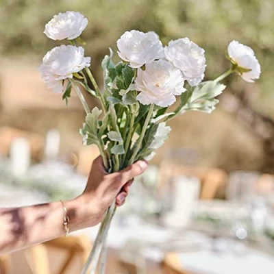 Immagine di Ginger Ray Fiori artificiali per matrimonio, ranuncolo, foglie steli, confezione da 3, bianco