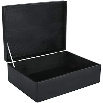 Immagine di Creative Deco Grande scatola di legno nera con coperchio, 40 x 30 14 cm (+/ 1 cm), dei ricordi per bambini, in laccato, documenti, giocattoli, attrezzi, grezzi e