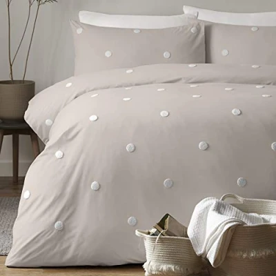 Immagine di Appletree DOT Garden Set Copripiumino, Cotone, Lino con Pois Bianchi, King