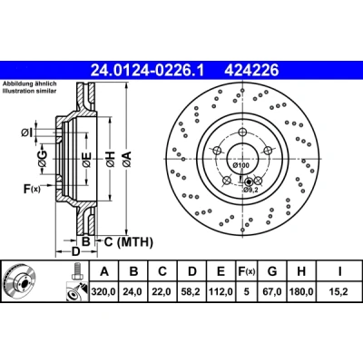 Immagine di ATE 24.0124 0226.1 Disco freno 320,0 24,0 5 112,0 perforato/ventilazione interna rivestito legato /ad alto tenore di carbonio con bulloni/viti