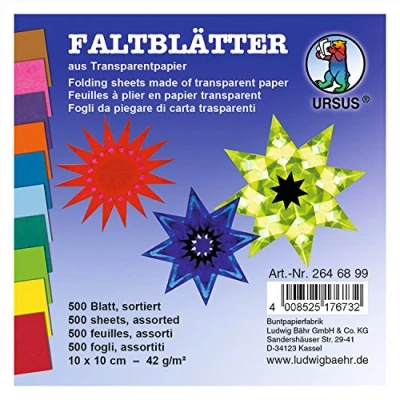 Immagine di Ursus 2646899 Fogli di Carta Trasparente, Circa 10 x cm, 42 g/mq, 500 Fogli, Colori Assortiti in Colori, Base Ideale per lavori creativi