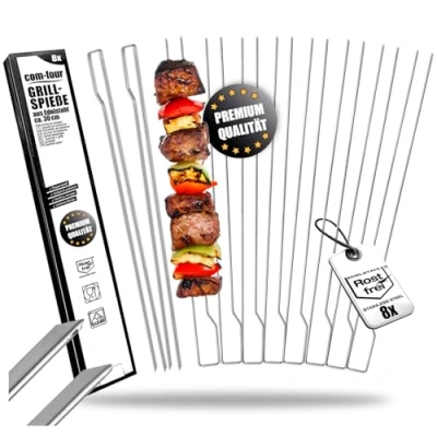 Immagine di com four® 8X spiedini per Barbecue con Manico Doppi da 30 cm in Acciaio Inox 430 shashlik Doppie Punte Fissare (08 Pezzi Quadrato Inossidabile)