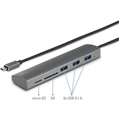 Immagine di Renkforce 3 Porte Hub USB 3.0 Con lettore di schede SD incorporato, Contenitore in alluminio Argento