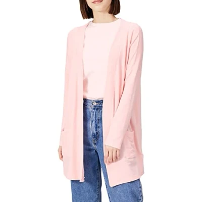 Immagine di Amazon Essentials Cardigan Aperto sul Davanti in Spugna per Tempo Libero Leggero con vestibilità Classica Donna, Rosa Chiaro, L