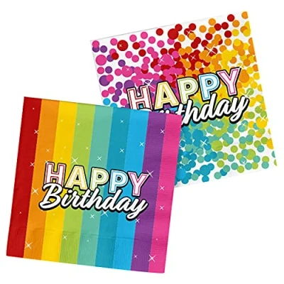 Immagine di Folat Tovaglioli Rainbow Bday 33x33 cm, Multicolore, 65822