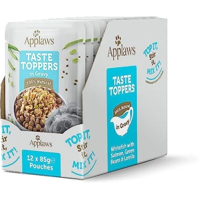 Immagine di Multipack risparmio! Applaws Taste Toppers in Salsa 24 x 85 g per cani Pesce bianco, Salmone, Fagiolini e Lenticchie