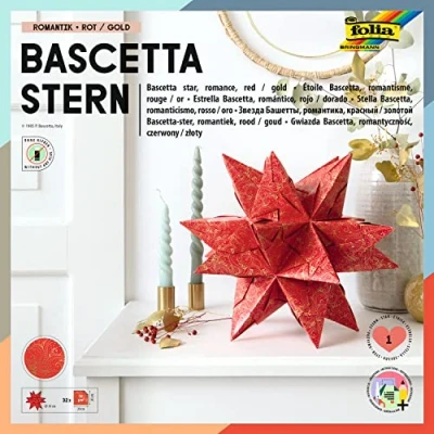 Immagine di folia 408/2020 Set fai da te Bascetta stella ornamento invernale rosso/oro, 32 fogli, 20 x cm, dimensioni finite della di carta circa 30 con istruzioni dettagliate ideale per una