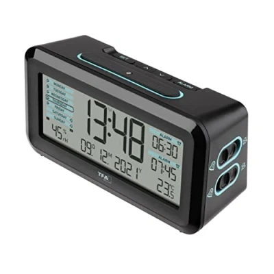Immagine di TFA Dostmann 60.2562.01.GB Radiocontrollato Sveglia Nero, Azzurro Tempi di allarme 2 Display grande