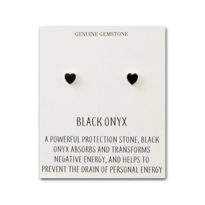Immagine di Orecchini a forma di cuore in onice nero con carta citazione
