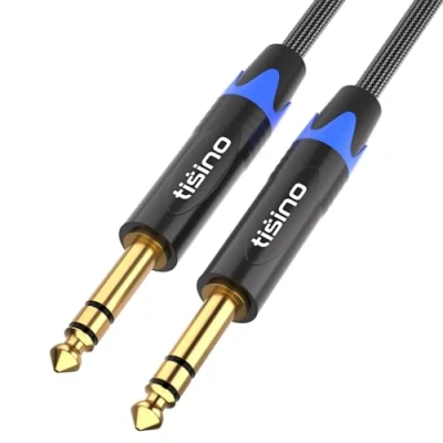 Immagine di Tisino Cavo audio bilanciato con jack TRS da 6,35 mm, in nylon intrecciato, resistente, stereo mm maschio a maschio, 1 m