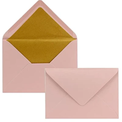 Immagine di FarbenFroh by Gustav Neuser 50 buste per lettere, formato B6, con fodera interna dorata, 12,5 x 17,6 cm, colore: rosa antico