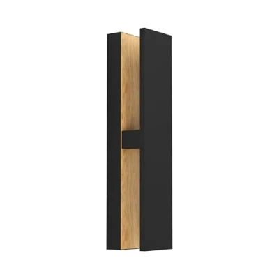 Immagine di EGLO luce a LED per esterni Costorio, lampada muro, in alluminio nero e look legno, esterna, bianca calda, IP44