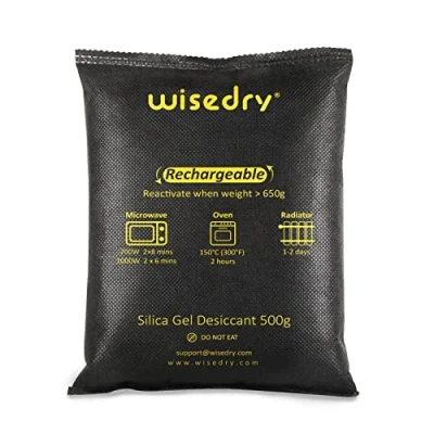 Immagine di Wisedry Sacchetti deumidificatori per auto in gel di silice, riutilizzabili, 1 kg [2 x 500 grammi] bustine essiccanti a riattivazione rapida microonde, eliminano l&#039;appannamento e l&#039;umidità,