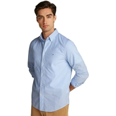 Immagine di Tommy Hilfiger Uomo Camicia Flex Poplin Classic Regular Fit, Multicolore (Sweet Blue / Optic White), M