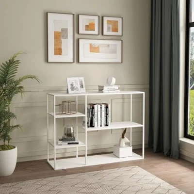 Immagine di [en.casa] Scaffale Basso da Terra (AxLxP) 120 x 35 87,5 cm Consolle Libreria con Ripiani Aperti Costruzione in Metallo Bianco Opaco