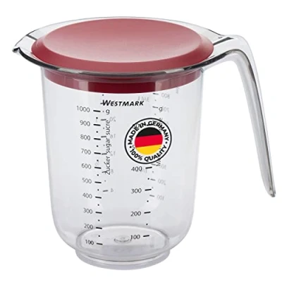Immagine di Westmark Caraffa graduata, Con coperchio, Varie unità di misura multilingue, Capacità: 1 l, Plastica, Trasparente/Rosso, 30662270