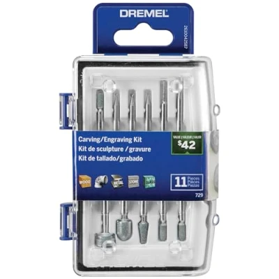 Immagine di Dremel 729 01 Kit di accessori per intaglio e incisione, 11 pezzi, include punte incisione pietre abrasive, ideale legno, metallo vetro