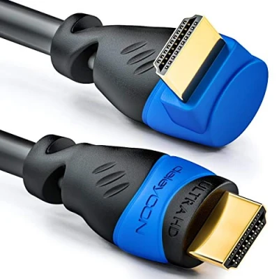Immagine di deleyCON 0,5m Cavo HDMI con un Angolo di 90 Compatibile 2.0/1.4 UHD 4K HDR 3D 1080p 2160p ARC High Speed Ethernet Nero