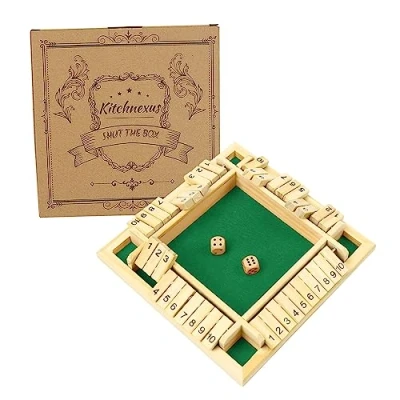 Immagine di Kitchnexus Shut The Box 4 Player Gioco da Tavolo in Legno Classico Dadi