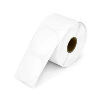 Immagine di QWORK® 50mm Rotonde Etichette Autoadesive Termiche per Logo fai da te, Codice QR, Targhetta Nome, Inventario (750 Etichette, Bianco)