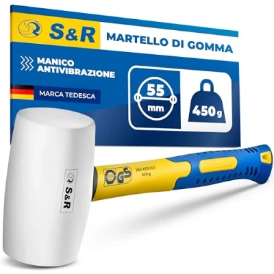 Immagine di S&amp;R Martello in Gomma Bianco da 450 Gr / 55 mm. Professionale riduce le Vibrazioni e Macchie.