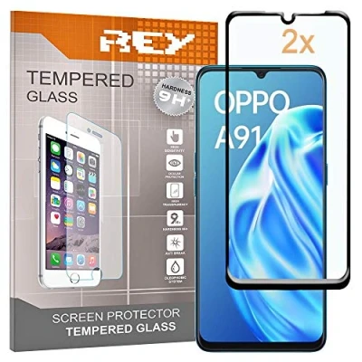 Immagine di REY Pack 2X Pellicola salvaschermo 3D per Oppo A91, Nero, Vetro temperato, Copertura Completa, Protettiva Protezione Schermo, / 4D 5D