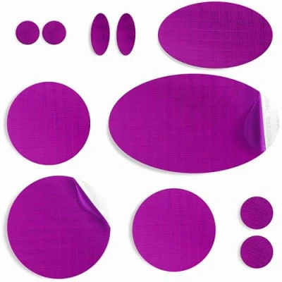 Immagine di aZengear Toppe per riparazione piumini Tessuto in nylon pre tagliato, autoadesivo, morbido, impermeabile, resistente agli strappi fissare i fori nei vestiti, sacchi (11 pezzi, Viola Scuro)