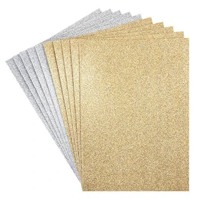 Immagine di 10 Fogli di gomma espansa glitterati in schiuma EVA Carta Crepla con glitter Autoadesivi Formato DIN A4 Per lavori bricolage (oro &amp; argento)