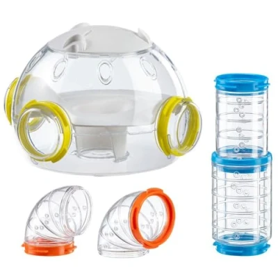 Immagine di Ferplast Set Tubi Criceto, Accessorio Gabbia per Criceti, Totale 4 pezzi, include Modulo Abitativo, Tunnel Criceto Trasparenti con Fori di Aerazione, Curve e Raccordi, KIT LAB, Giochi Criceti