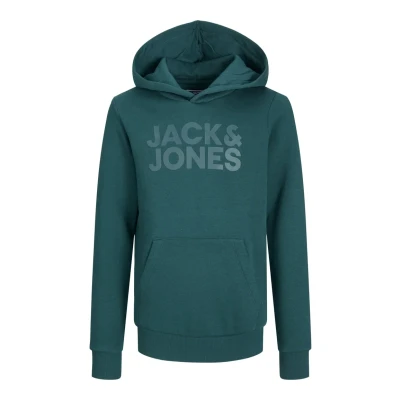Immagine di JACK&amp;JONES JUNIOR Jjecorp Logo Sweat Hood Noos Jnr Felpa con Cappuccio, Deep Teal/vestibilità: Stampa Grande/W. tè Profondo, 176 cm Bambino