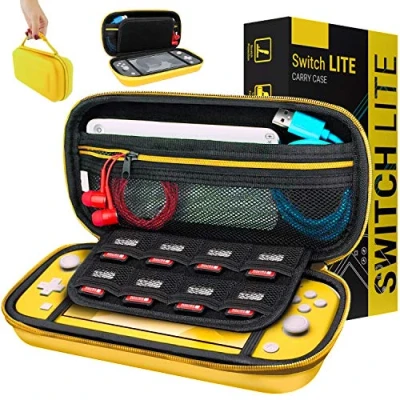 Immagine di Orzly Custodia per Nintendo Switch Lite Deluxe con cerniera rigida in materiale durevole antiurto (2019) e suoi accessori, colore: Giallo
