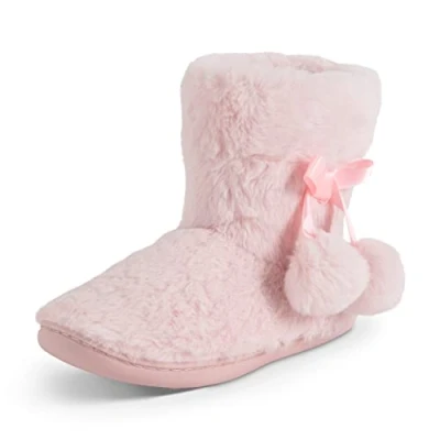 Immagine di Polar, pantofole da donna in memory foam, con pom invernale, finta pelliccia, di lusso, antiscivolo, per interni ed esterni., pelliccia rosa, 39 EU