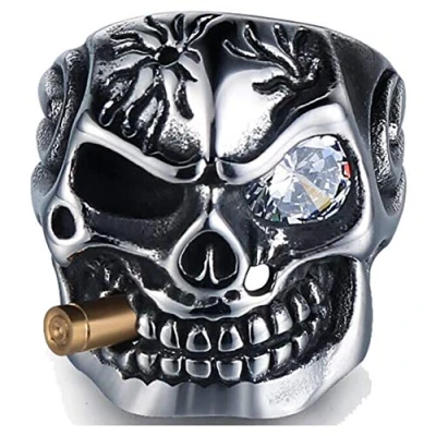 Immagine di anello vintage in Acciaio inox gotico teschio fumare proiettile Biker cocktail party e inossidabile, 69 (22.0), cod. JR621A