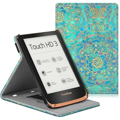 Immagine di FINTIE Custodia per Pocketbook Touch HD 3 / Lux 4 /Touch 5/ Basic 2/ Color 2020 [Multi angli] Protettiva Case con Hand Strap e Funzione Auto Sveglia/Sonno, Shades of Blue