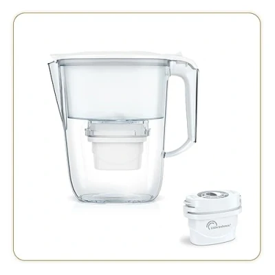 Immagine di LITTLE BALANCE 8592 Caraffa filtro trasparente + 3 cartucce filtranti, riduce microplastiche, cloro, calcare e altre impurità, 2,5 l, flusso ultra veloce, plastica senza BPA, bianco