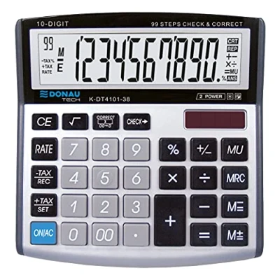 Immagine di Calcolatrice da tavolo DONAU TECH/K DT4101 38 funzione root a 10 cifre/ 136x134x28 mm/colore: argento/calcolatrice con display cifre/doppia alimentazione/ 5 anni di garanzia