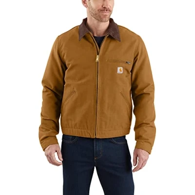 Immagine di Carhartt Giacca Detroit, Vestibilità Comoda, In Tessuto Duck Con Fodera Tipo Coperta A Righe, Uomo, Marrone (Carhartt), L