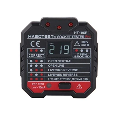 Immagine di Akozon HT106D Socket Tester Rilevatore di Presa Corrente Polarità Test RCD Dispersione/Display LCD Tensione(220V)