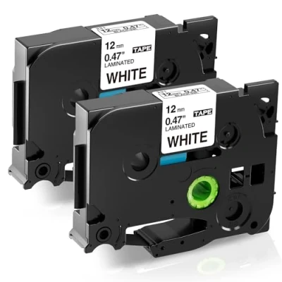Immagine di Nastro Cassette Etichette Fimax Compatibile In sostituzione di Brother P touch TZe 231 12mm 0.47 Nero su Bianco Stampanti per TZ Tape Ptouch PT 107B 1000 H105 H110 H100R 1005 1010 (2Pz.)