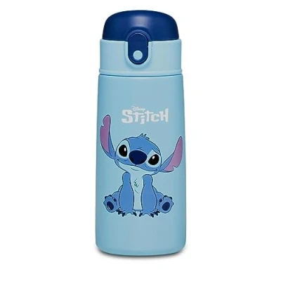 Immagine di Borraccia LILO &amp; STITCH, Blu per Bambini con Cannuccia 460 ML Asilo, Scuola Elementare Acciaio Inox Interno Esterno, Mantenimento Temperatura fino a 24h