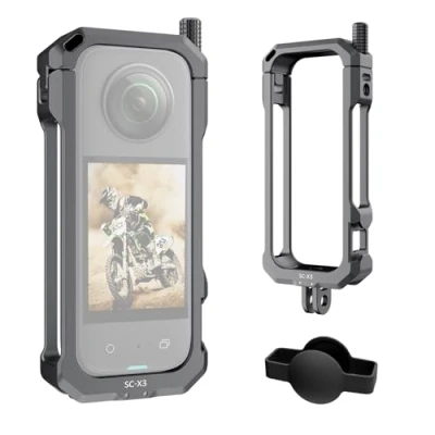 Immagine di SIRUI Gabbia per Fotocamera Insta360 X3, Custodia Protettiva in Alluminio X3 con Copriobiettivo Silicone, Filettatura da 1/4&quot; e Slitta Fredda, Accessori Fotocamera, SC