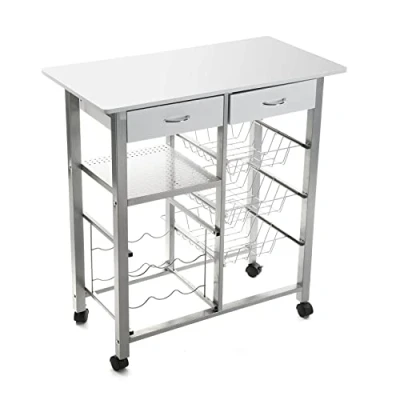 Immagine di Versa Leicester Carrello cucina e Portabottiglie con ruote cassetti, Mobile cucina, Misure (A x L l) 82 40 76 cm, Legno metallo, Colore Bianco