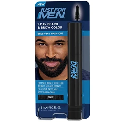 Immagine di Just For Men Pennello per barba e sopracciglia, 1 giorno, una copertura istantanea dei capelli grigi in passaggio, spazzolare, lavare, un look più spesso ben definito, nero reale